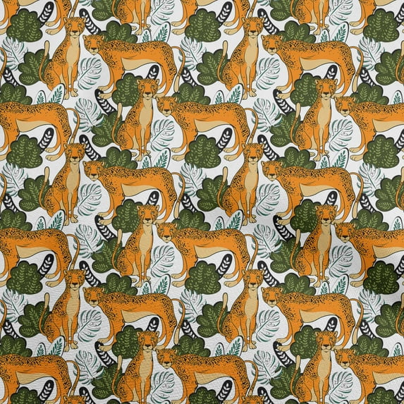 oneOoneCottonCambricOrangeFabricTropicalLeafWithAnimalQuiltingSuppliesPrintSewingFabricByTheYard42InchWide