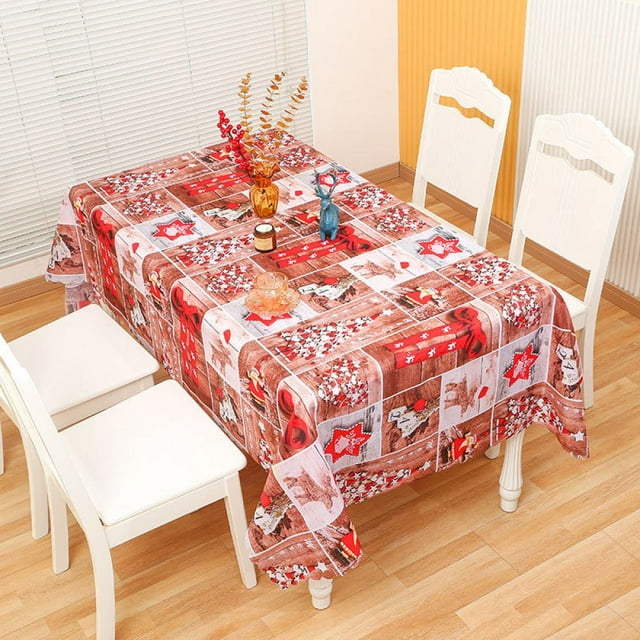 Rectangle Christmas Table Cloth Washable Lovely Bow and Bell Printed Table Cover Decorative Fabric Table Cover for Holiday and Indoor Use 59 x 71 Inch