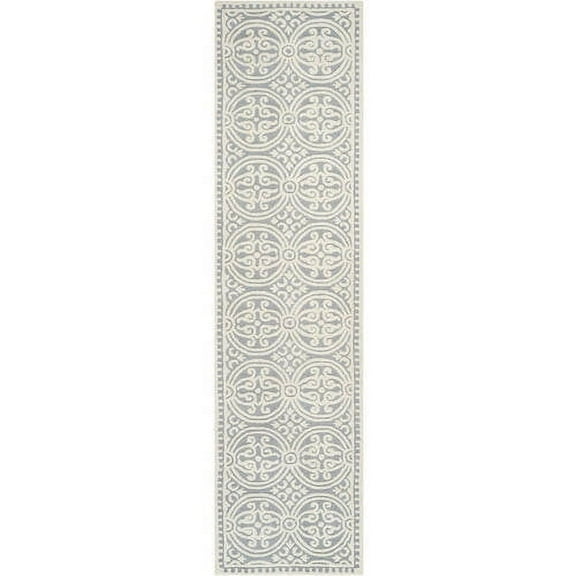 SAFAVIEH Cambridge Leslie Geometric Wool Runner Rug, Silver/Ivory, 2'6" x 16'
