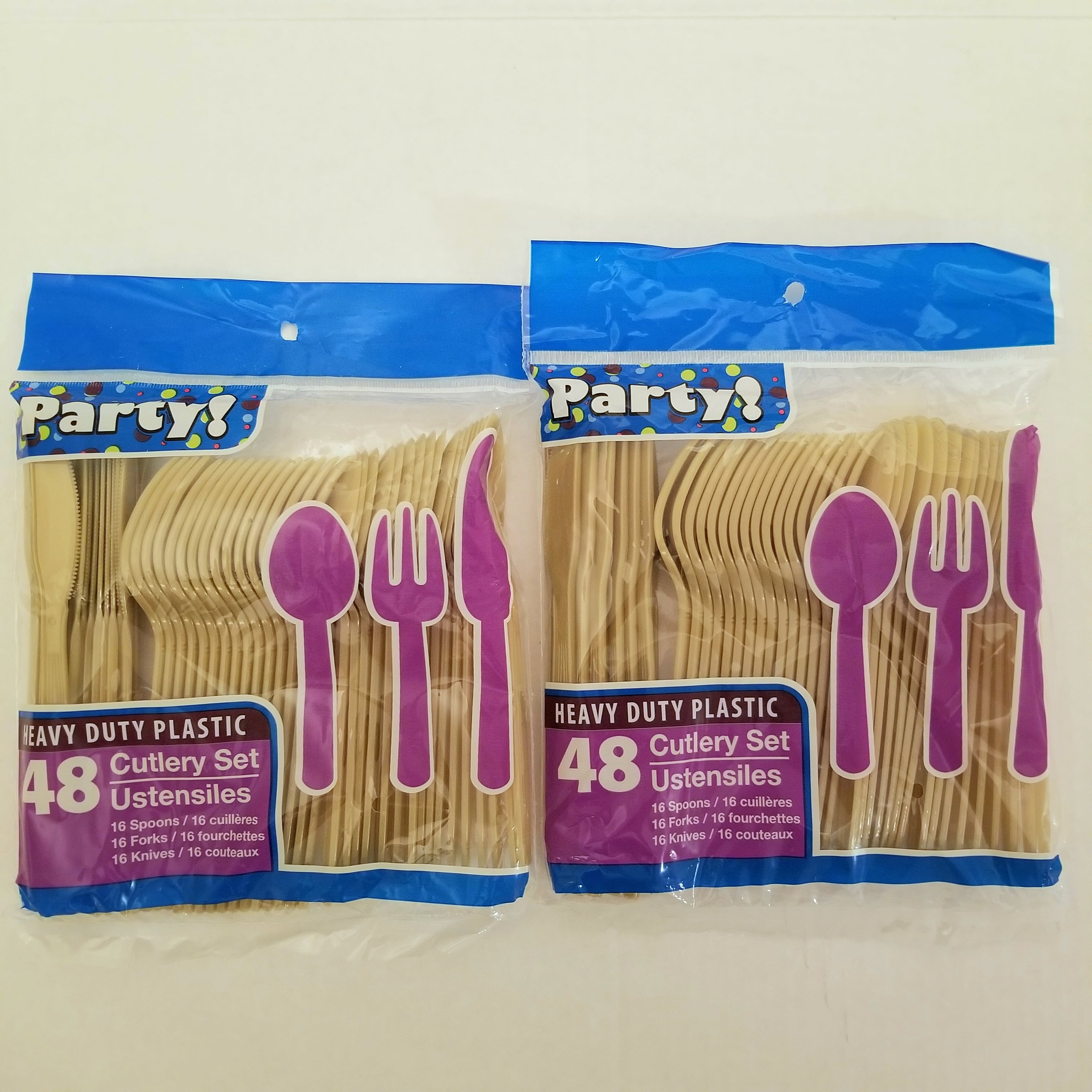 Heavy Duty Plastic Cutlery Set in Dark Gold 32 Spoons, 32 Forks, 32