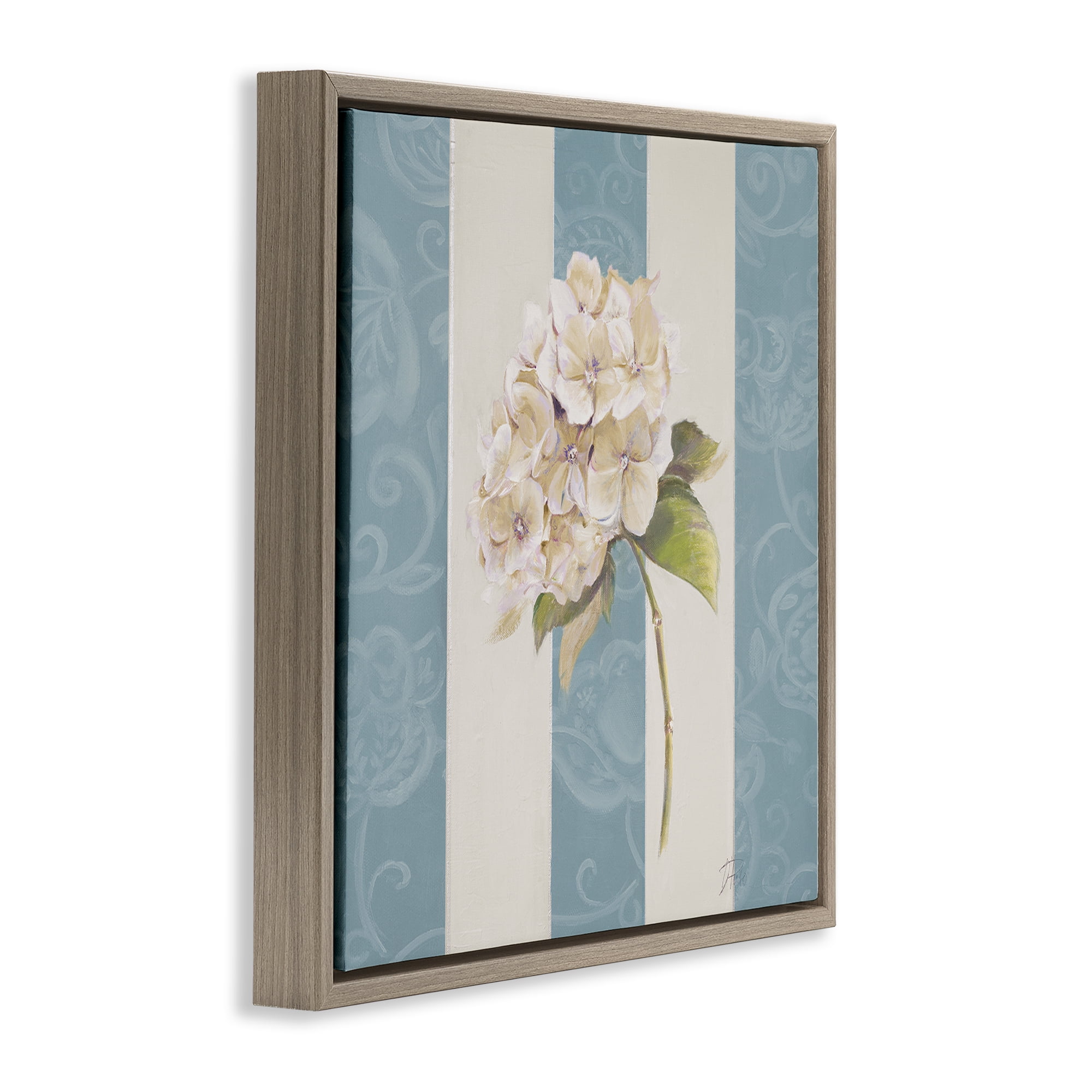 Stupell Industries Vintage Hydrangea Sprig Plants & Flowers Painting Brown Floater Framed Canvas Art Print Wall Art, 25 x 25