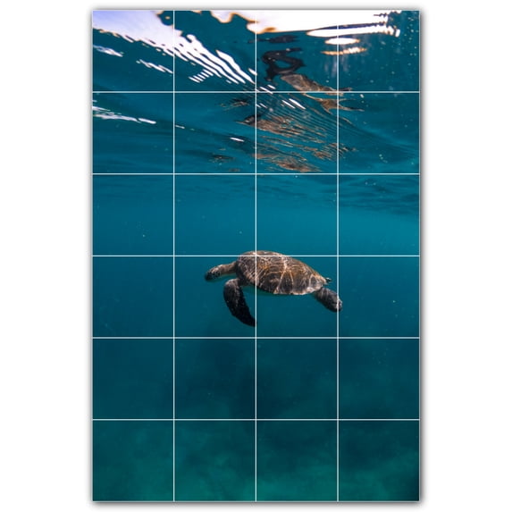 Picture-Tiles.com: Turtle Ceramic Tile Wall Mural WAL501078-46XL. 48"W x 72"H using (24) 12" x 12" Ceramic Tiles-Satin Finish