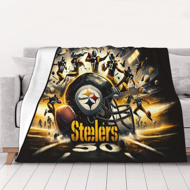 Manta con temática deportiva de los Steelers, manta de franela súper suave, ligera y cálida, para el almuerzo, la oficina, el sofá, la cama, el hogar, manta cálida para viajes, adecuada para hombres