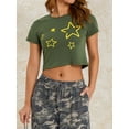 thumbnail image 3 of Liacowi Women Short Sleeve Crop Tops Stars Print Graphic Basic T-Shirt Skinny Tops Streetwear, 3 of 9