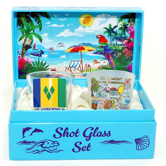 St. Vincent & The Grenadines Caribbean Boxed Shot Glass Set (Set of 2)