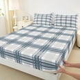 thumbnail image 3 of Homewish Geometric Plaid Full Size Sheets,Modern Minimalist Striped Bed Sheets,Gray Deepblue Sheet Sets For Teens,Ultra Soft Home Decor,4-Piece, 3 of 7