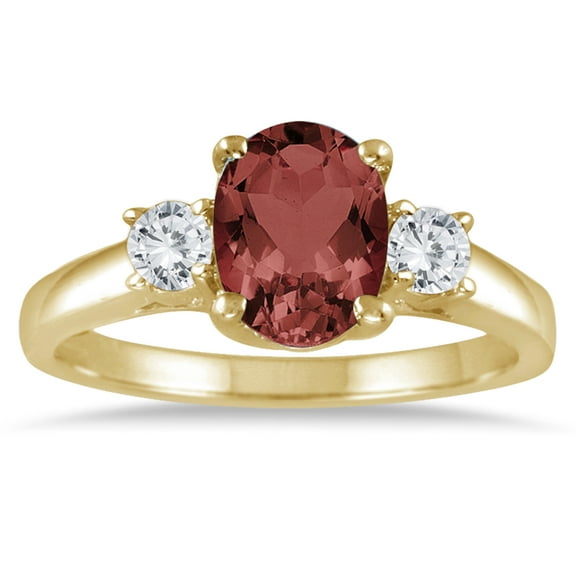 SZUL Women's 1 3/4 Carat Garnet and Diamond Three Stone Ring 14K Yellow Gold