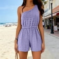 thumbnail image 4 of Hurxie Womens Sleeveless Romper Eyelet Elastic Waist with Pockets Casual Short Pants Jumpsuit Summer Beach Vacation Outfit Purple,XL, 4 of 7
