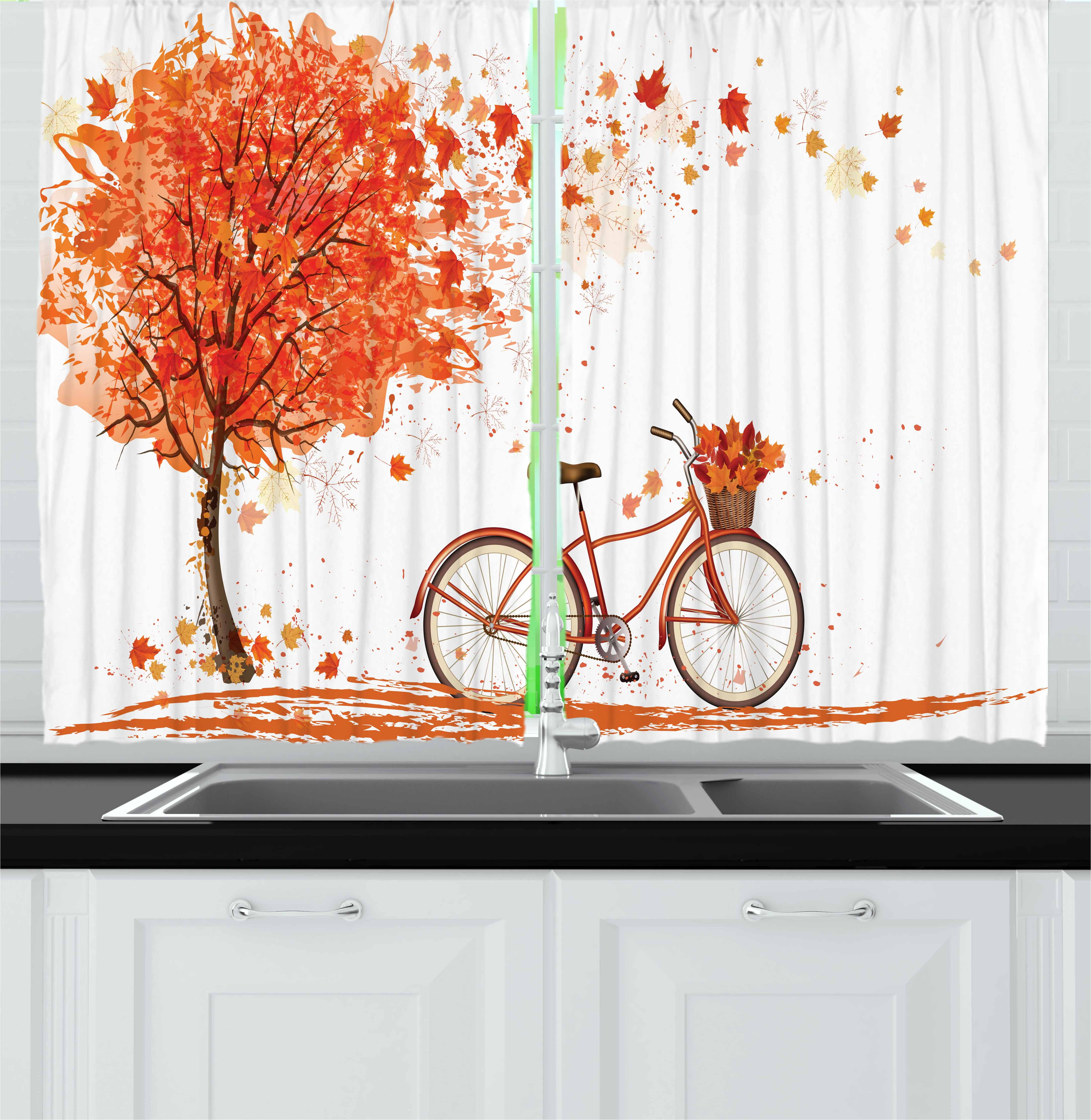 Autumn Curtains 2 Panels Set, Watercolor Fall Season Landscape with ...