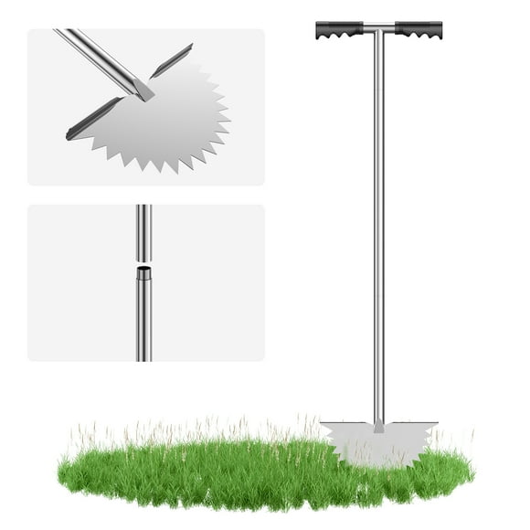 Grusce Edger Lawn Tool Half Moon Manual Lawn Edger Stainless Steel Sawtooth Border Edger Long Handled Trimming Shovel Multipurpose Edging Tool for Lawns Garden Flower Beds Driveways Sideways