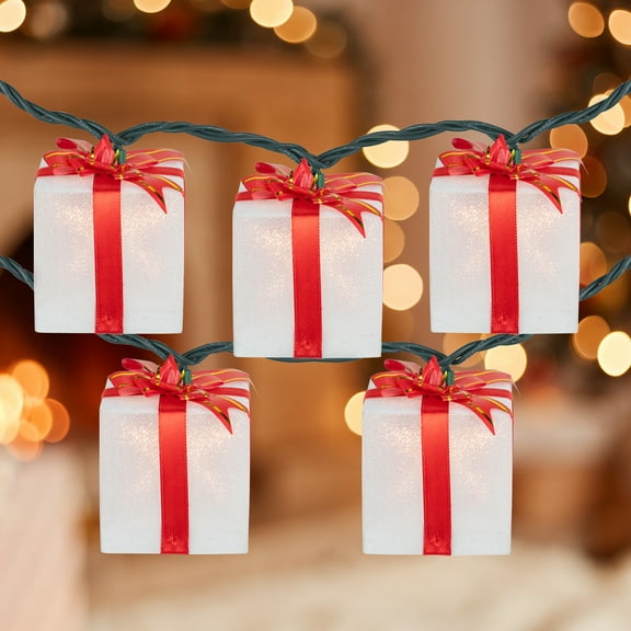 Northlight Bow Wrapped Presents Christmas Light Set - Clear - 7.5' Green Wire - 10ct