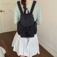 thumbnail image 4 of Women Men Nylon Bookpack Drawstring Solid Color Students Bookbags Large Capacity Travel Daypack Bag for Commute (Black), 4 of 12