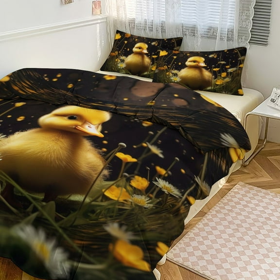 Q-version Funny Little Yellow Duck Bedding Set with Zipper Closure for Girls & Boys