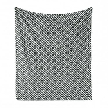 Abstract Soft Flannel Fleece Throw Blanket, Geometric Squares with Stars Diagonal Strips Small Triangles Rhombuses, Cozy Plush for Indoor and Outdoor Use, 70" x 90", Dark Grey and White, by Ambesonne