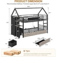 thumbnail image 3 of Twin Bunk Bed with 6 Storage Drawers and Globe String Lights, House Shaped Metal Bunk Bed Twin Over Twin with Charging Stations&Montessori Bookshelf&Open Shelf&Ladder and Guardrail, Black, 3 of 10