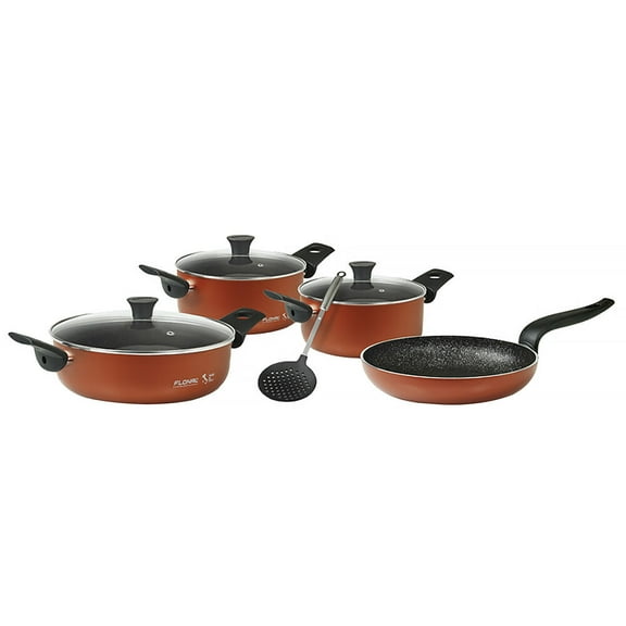 Flonal Pepita Red Bronze Forged Aluminum 8-Piece Non-Stick Cookware Set Pots and Pans Set with Lids Nonstick Kitchen Cooking Sets Stockpots Frying Pan and Nylon Skimmer