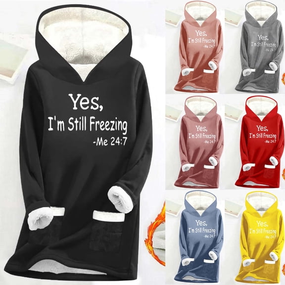 Feancey Fleece Pullover Hoodies for Women Letter Print Hooded Sweatshirts Winter Sherpa Lined Thermal Tops Loungewear Pajamas with Pockets Gray L