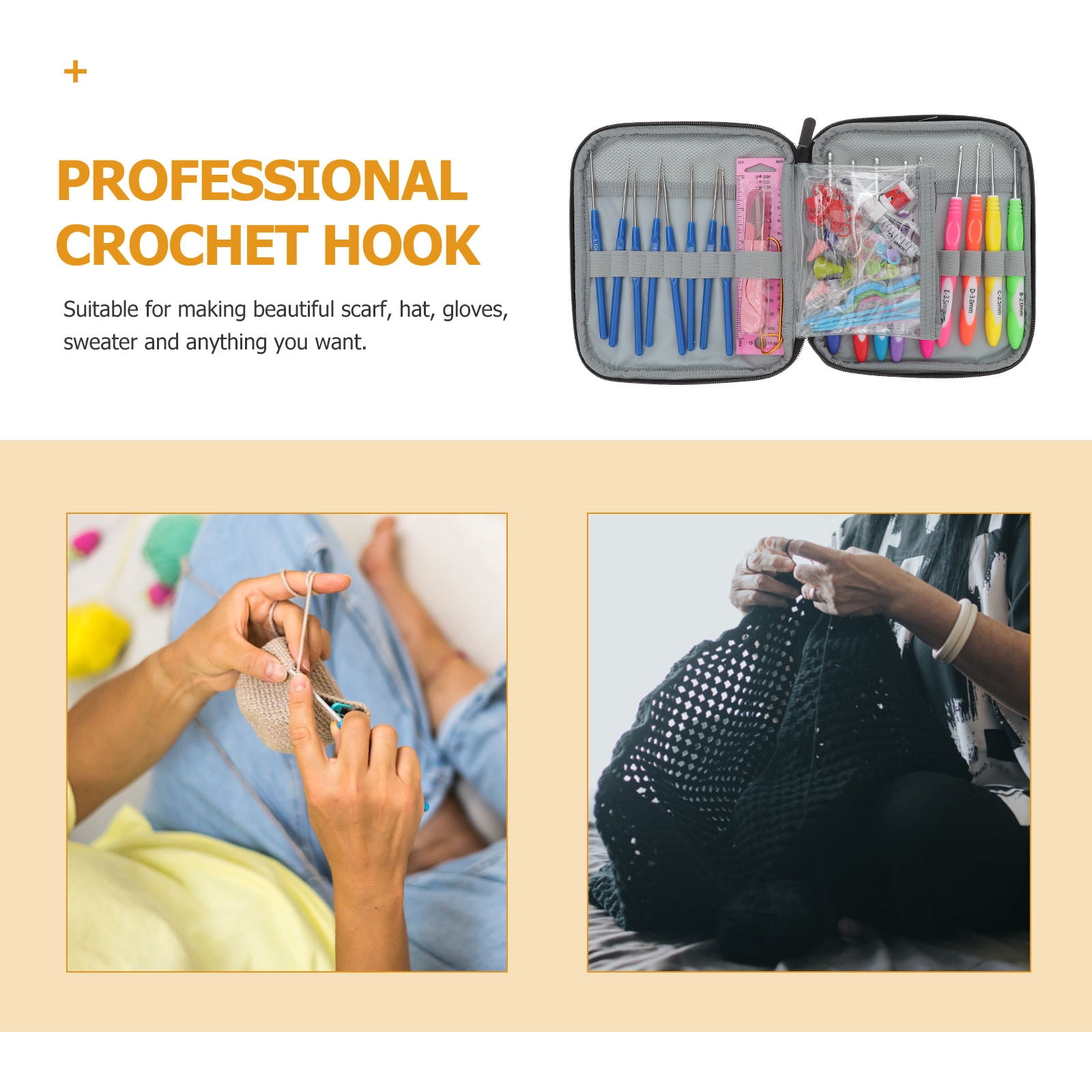 MERRYHAPY Crochet Needles Kit, Assorted Color Aluminum Alloy Hooks Set for Knitting and Craft Projects