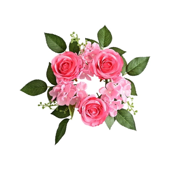 DwellJoy Silk Rose Candle Wreath Ring for Wedding Table Decor, Valentine's Day Party Centerpiece, Realistic Floral Candle Holder Surround for Festive Ambiance