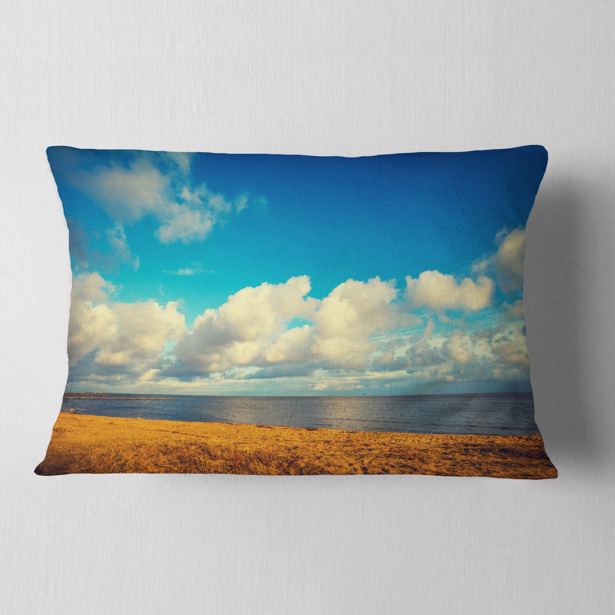 Designart Deserted Brown Sea Coastline - Landscape Printed Throw Pillow - 12x20