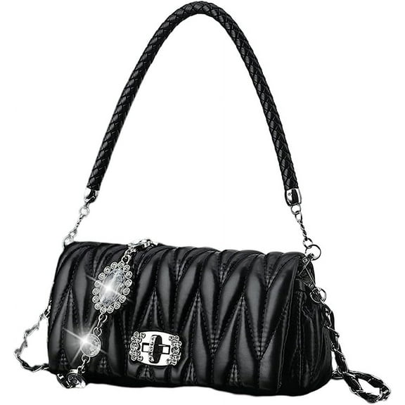 Kukuzhu Rhinestone Tote Bag Purses Sparkly Hobo Handbags Soft Leather Fairy Bag Diamond Chain Bag Versatile Crossbody Shoulder Bag