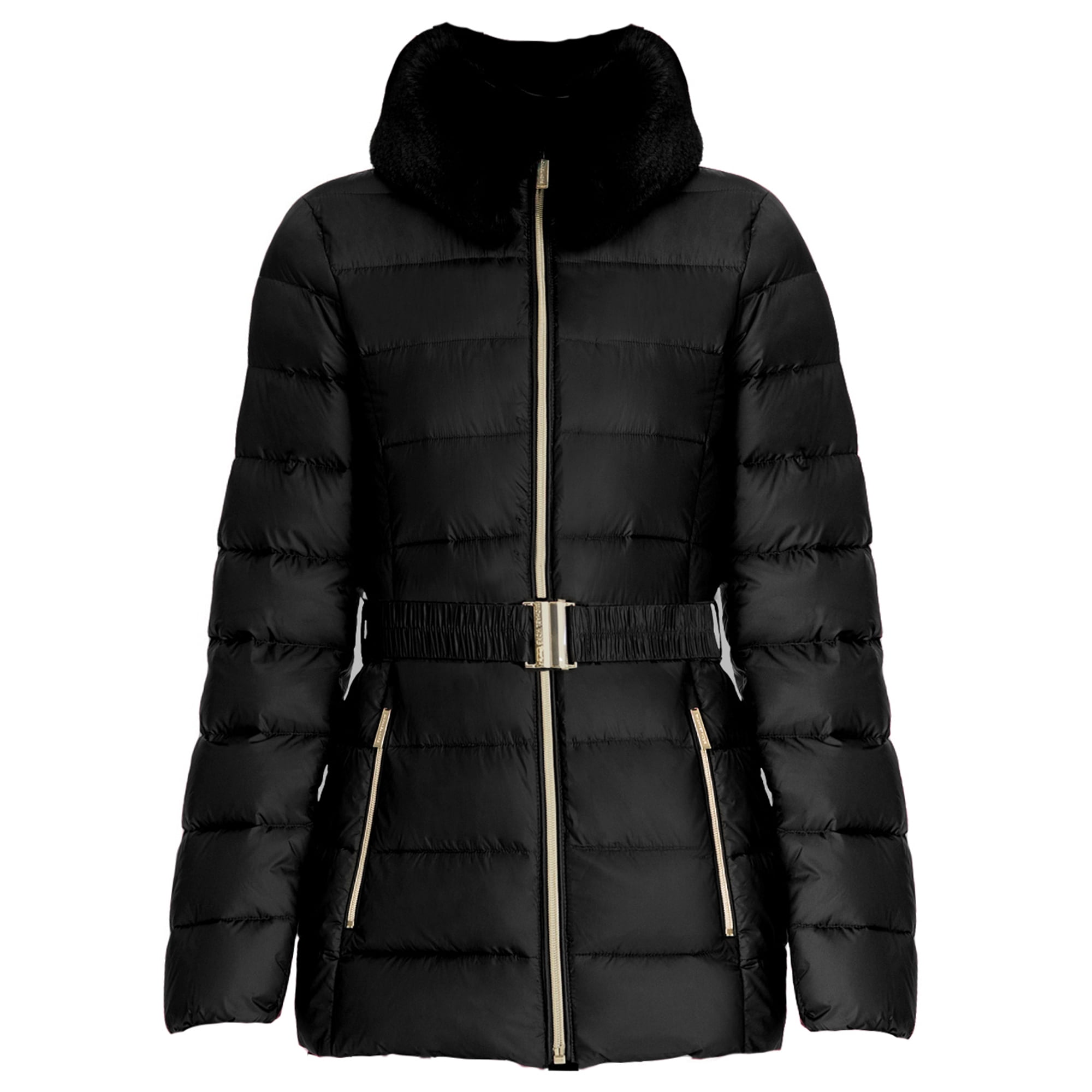 Michael Kors Girls Sz 14 Faux Fur Hood Black Puffer Coat Pink Trim  eBay