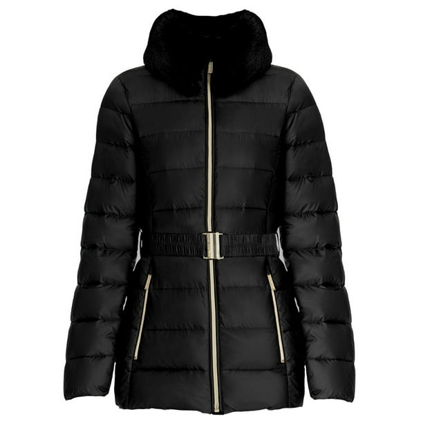 Michael Kors - Michael Kors Women's Black Faux Fur Collar Belted ...