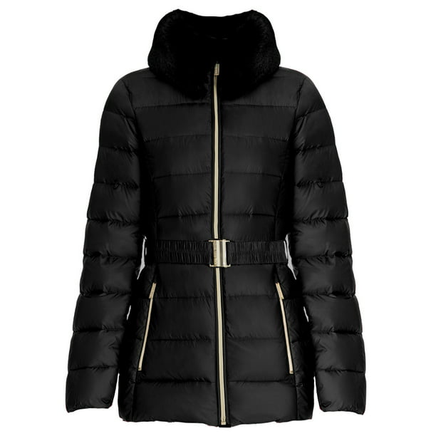 Michael Kors Women Black Down Coat - Zipper Closure Puffer Coat for Women -  Womens Down Puffer Coat - Lightweight Women Winter Coat with, Zipper  Pockets, Faux fur trim hooded 