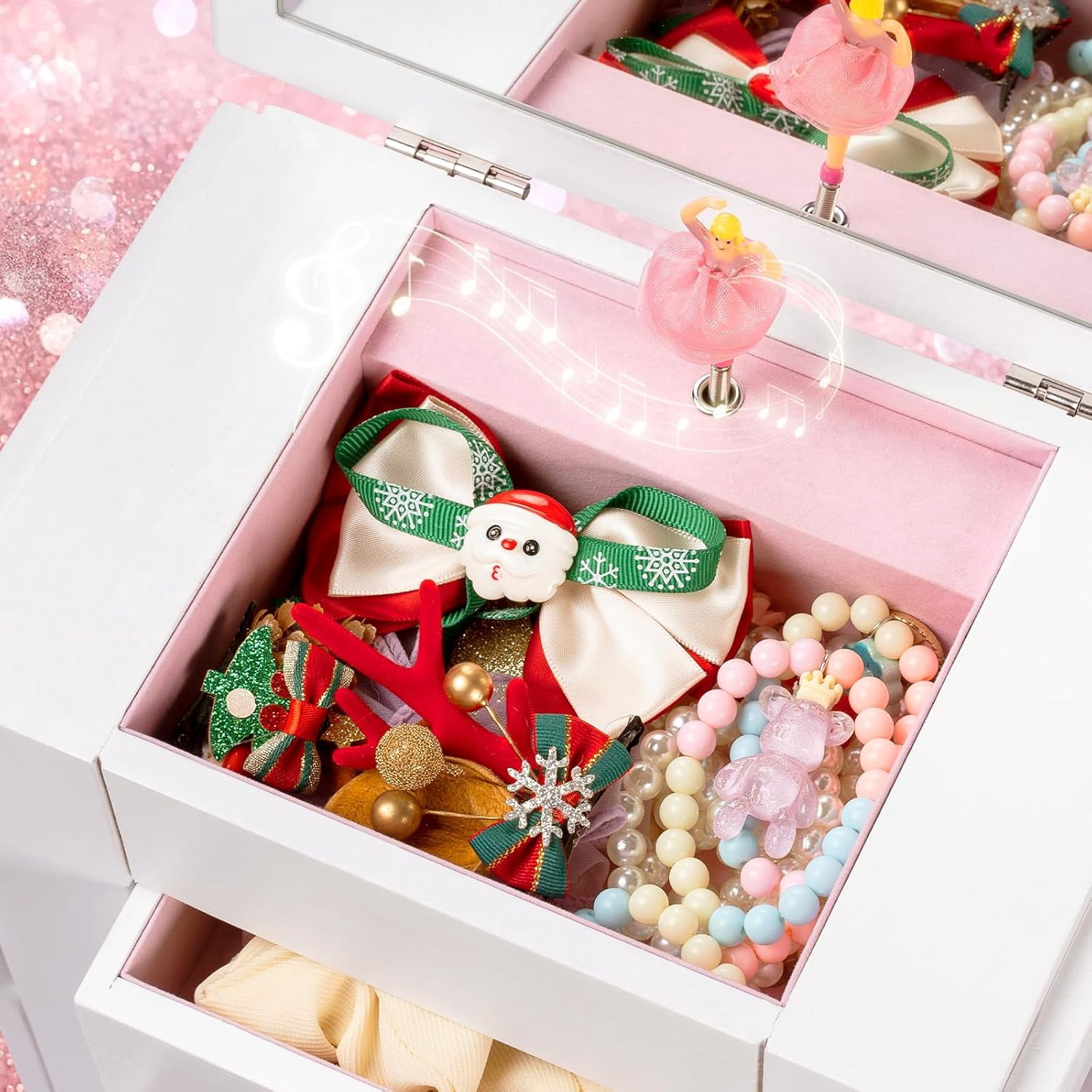 Music Jewelry Box for Girls, 5 Layer Musical Jewelry Organizer with Spinning Dancer for Kids Christmas New Year Birthday Gifts