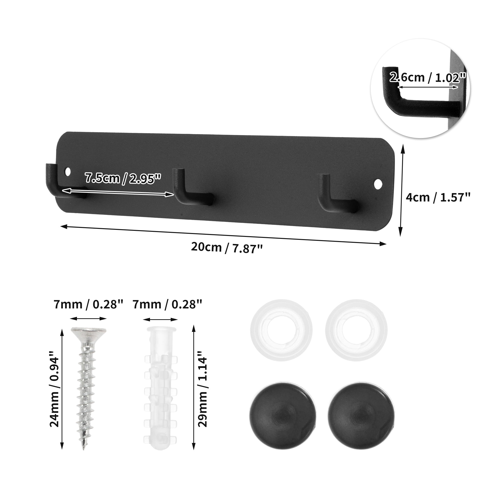 Unique Bargains Coat Rack Wall Mount Hooks for Hanging Black 7.87"x1.57"x0.12" 2 Pcs