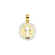 14k White Gold and Yellow Gold San Benito Medal Pendant Necklace 13x20mm Jewelry Gifts for Women