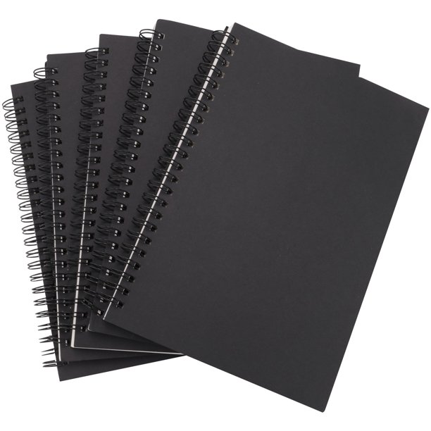 EXOGIO 5Pcs A5 Black Spiral Notebook Blank Sketchbook Unruled Journal