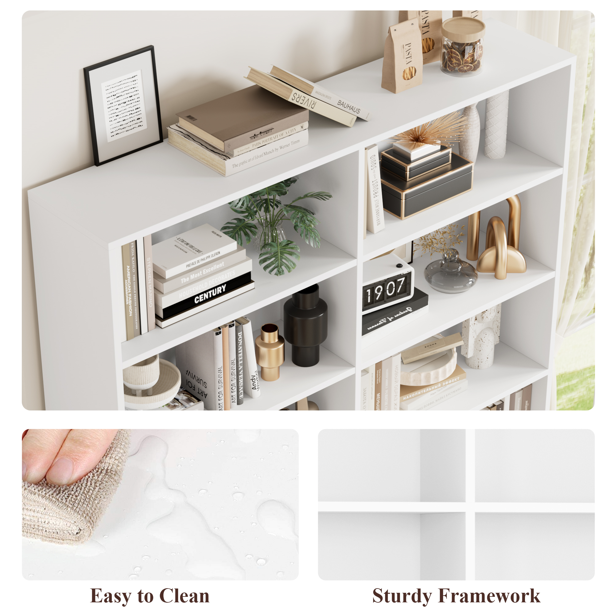 Homfa Double Wide 6-Tier Bookcase, White photo 8