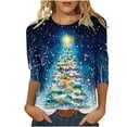 thumbnail image 2 of ‌FDGIU Funny Christmas Shirts for Women - Cute Xmas Tree Print 3/4 Sleeve Blouses, Holiday Tops with Crew Neck, Funny Christmas Tops, 2 of 5