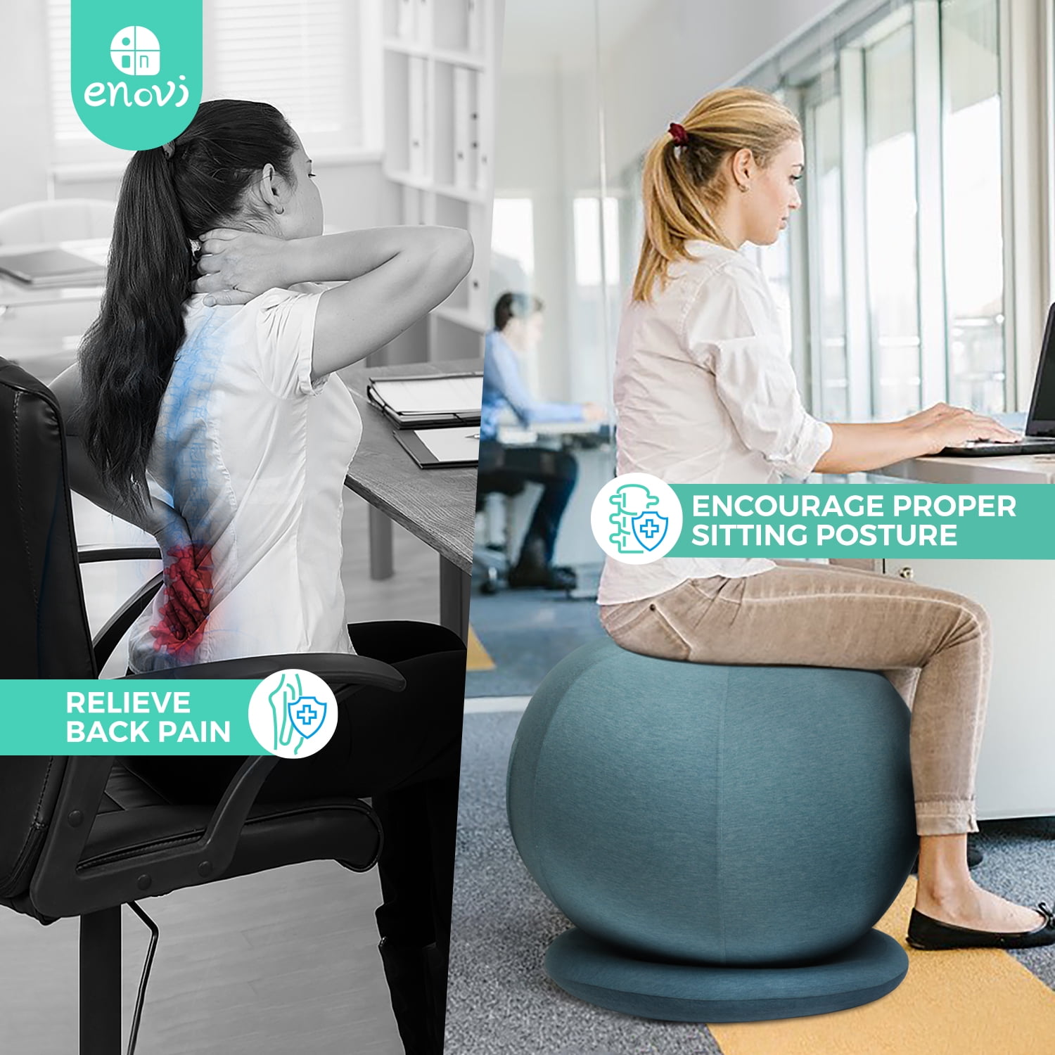 Enovi Lite Ball Chair, Yoga Ball Exercise Ball with Slipcover for Home Office Desk, Stability Ball & Balance Ball Seat to Relieve Back Pain, 65cm, FG