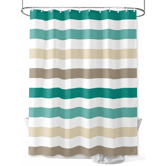 Fsddascl Teal Brown Striped Shower Curtain Set - Extra Long 72" x 96" Washable Bathtub Curtain with 12 Hooks, Farmhouse Stripes Simple Art Waterproof Fabric Stall Shower Curtains for Bathroom/Bathtub