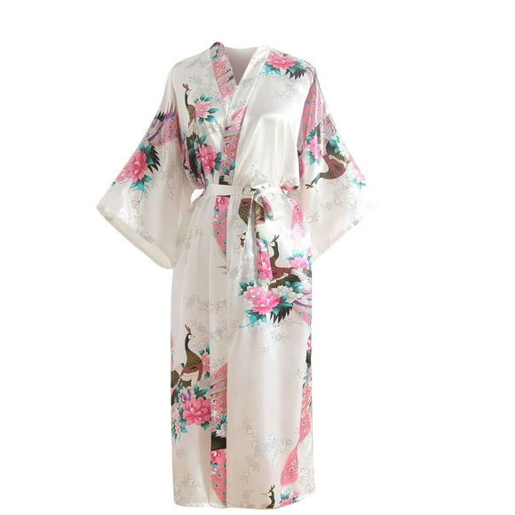 Women Sexy Print Blossom Kimono Dressing Gown Bath Robe Lingerie Nightdress
