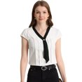 thumbnail image 1 of Top plisado Allegra K de oficina con cuello En V y manga Casquillo para Mujer Blanco S, 1 of 6