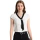 thumbnail image 1 of Top plisado Allegra K de oficina con cuello En V y manga Casquillo para Mujer Blanco S, 1 of 6