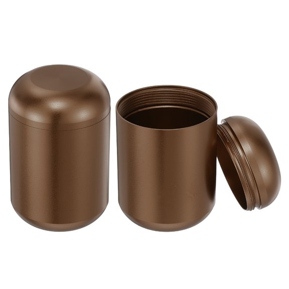 Uxcell 2 Pcs Portable Storage Jar, 1.8" x 1.8" Mini Round Tea Canisters Small Metal Tea Containers with Lids for Storing Loose Coffee Beans Cookies Candies Spices, Brown