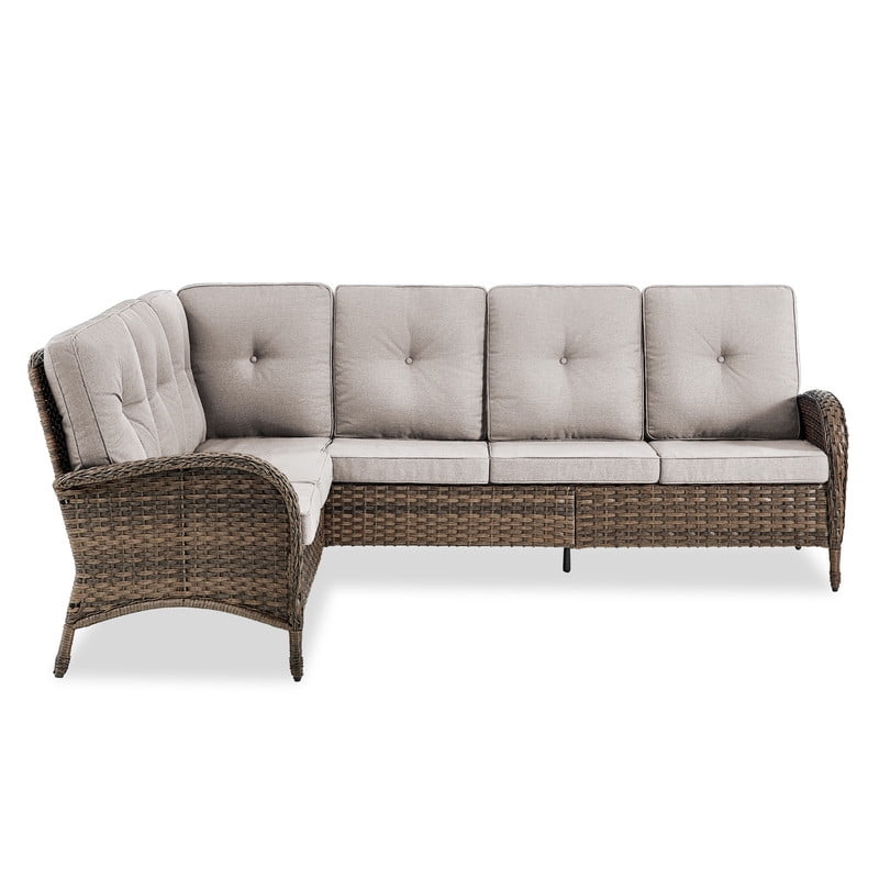 PARKWELL Outdoor Furniture Sectional Sofa L Shaped Couch,Patio Wicker 5-Seat High Back Conversation Set for Balcony Yard,Brown Wicker Beige Cushion