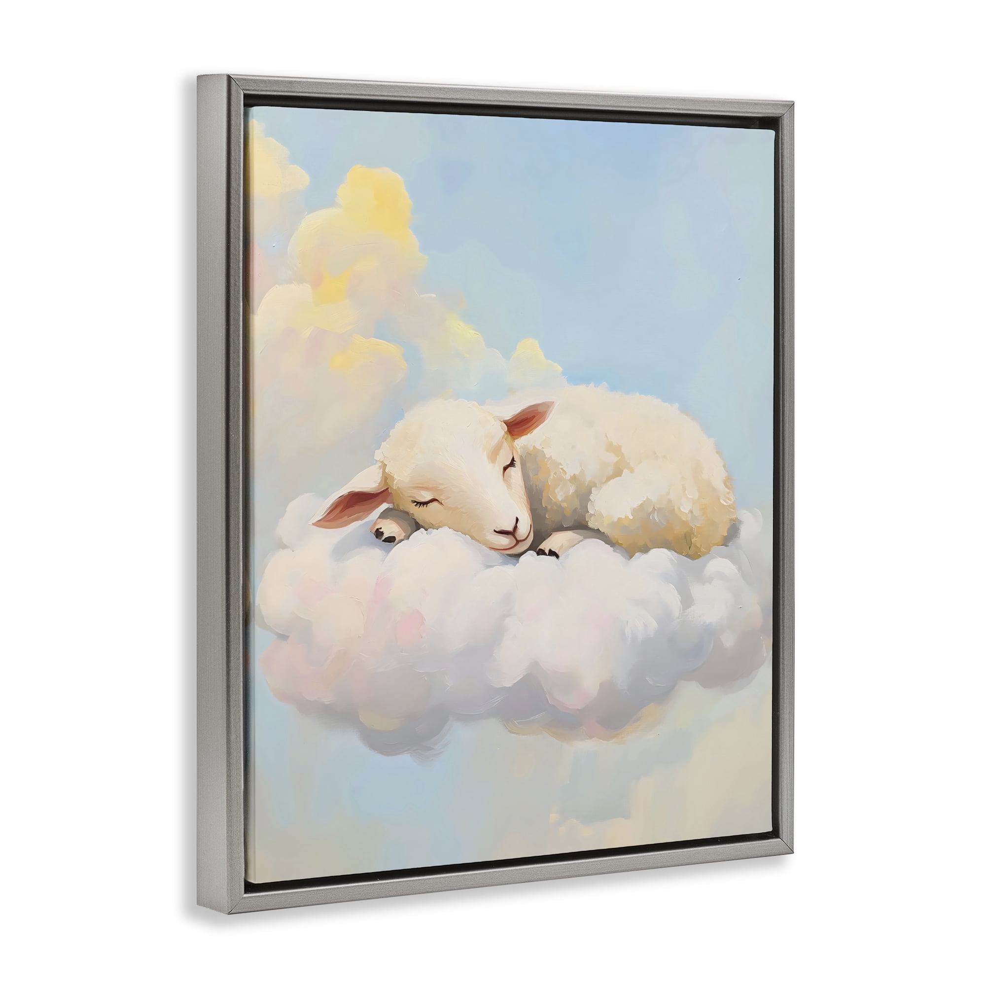 Stupell Industries Sleeping Sheep on a Cloud Gray Framed Floater Canvas Wall Art, design by The Prints Vibe