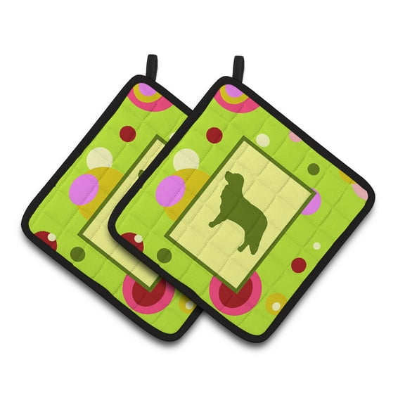 Carolines Treasures CK1049PTHD Lime Green Dots Nova Scotia Duck Toller Pair of Pot Holders , 7.5HX7.5W, multicolor