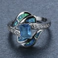 thumbnail image 2 of Womens Blue Opal Ring with Diamond Inlay Wedding Band Geometric Alloy Ring European Design Artificial Gem Ring for Women Fashion Jewelry, 2 of 3