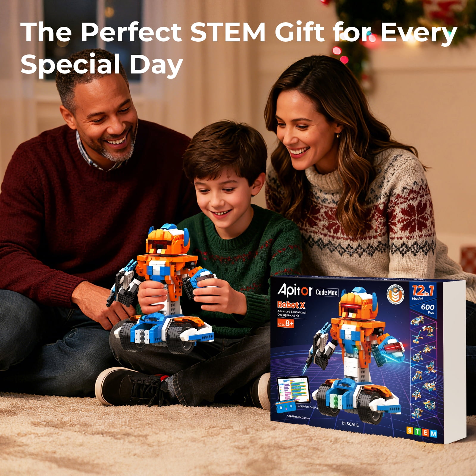 Apitor Robot X Robot Building Kit, 12-in-1 Programmable Remote App-Controlled Car Coding Set, STEM Educational Birthday Gifts for Boys Girls Kids Aged 8-12 (600 Pieces)