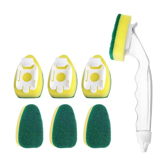 2025 New! 1 Dish Wand 7 Refill Replacement Sponge Heads, Clean Scrub Sponges for Kitchen, Sink, Bathroom, Utensils