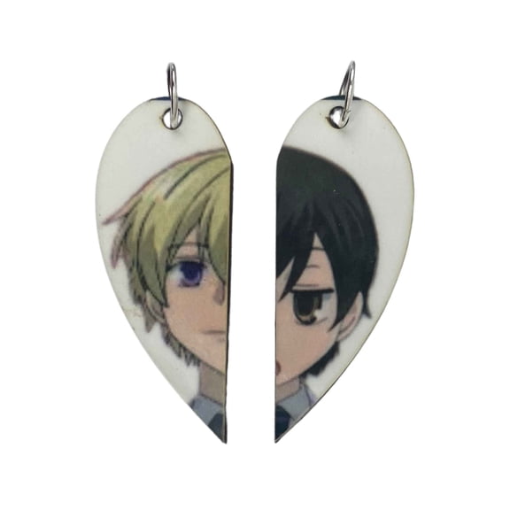 Haruhi & Tamaki Matching Heart Necklaces & Keyrings | Ouran High School Couples Gift | Anime Gifts for Him or Her