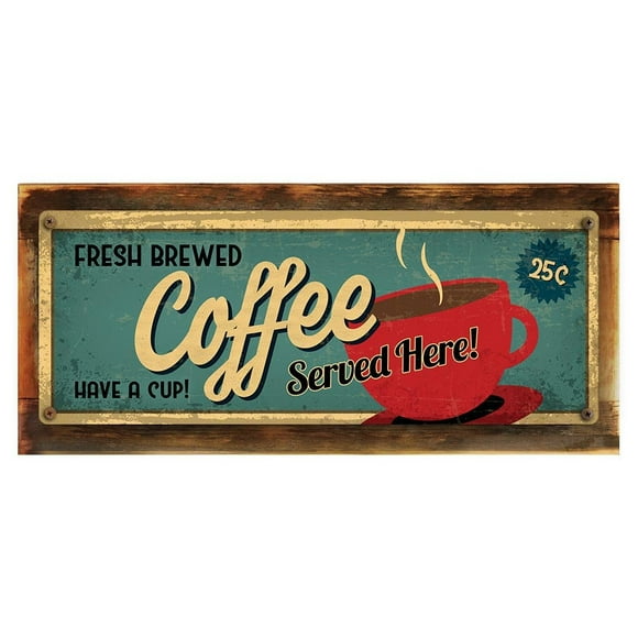 Homebody Accents – Vintage Bar Wall Sign, Fresh Brewed Coffee Served Here Metal Sign, 4"x12", Bar Decor for Kitchen, Coffee Station, Office, or Café – Made in USA