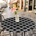 thumbnail image 3 of Moroccan Pattern Elastic Fitted Round Table Cover Geometric Trellis Black Waterproof Outdoor Tablecloth for Holiday Party, Picnic, Patio & Dining Fits Tables Up to 36"-44", 3 of 8