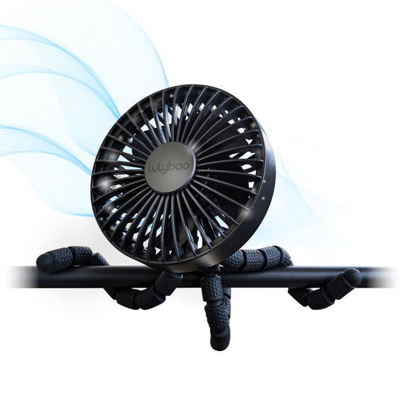 LulyBoo Portable Waterproof Stroller Fan, Rechargeable Battery Operated, Flexible Clip-On, Black